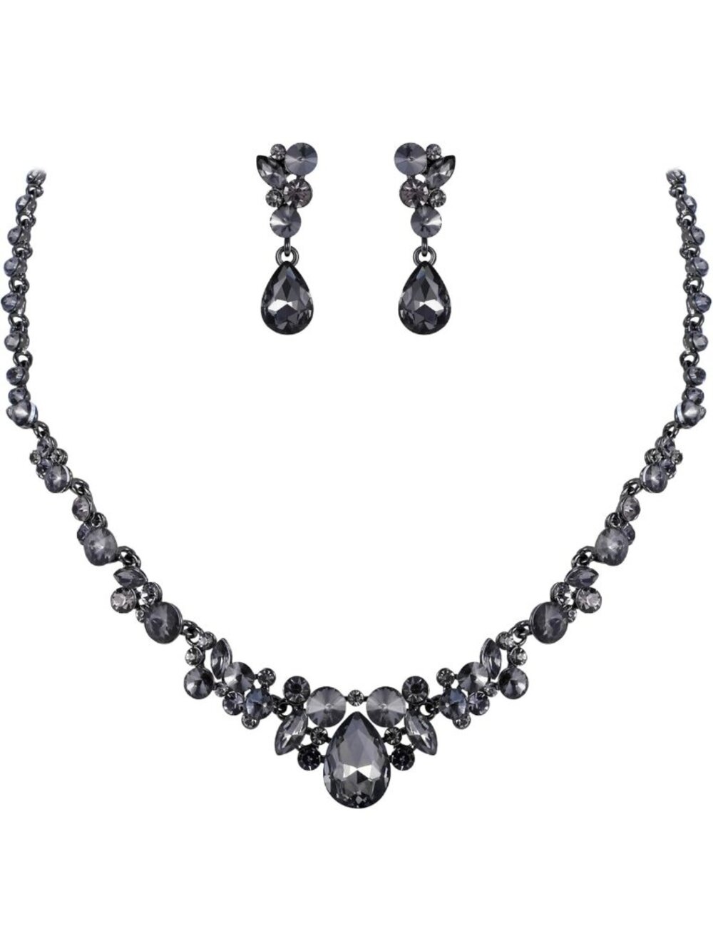 Elegant Rhinestone Crystal Bridal Teardrop Necklace & Earrings Set - Floral